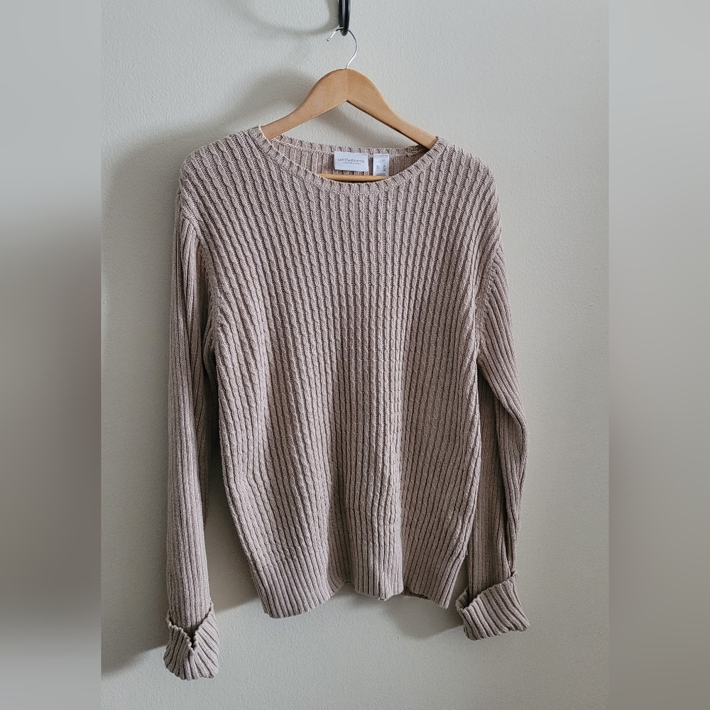 Liz Claiborne Perfect Cotton Cable Knit Crew Sweater, Women's XL, Warm Sand